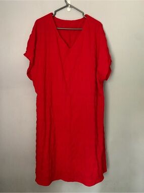 Bright Red V-Neck Casual Dress 3Xl